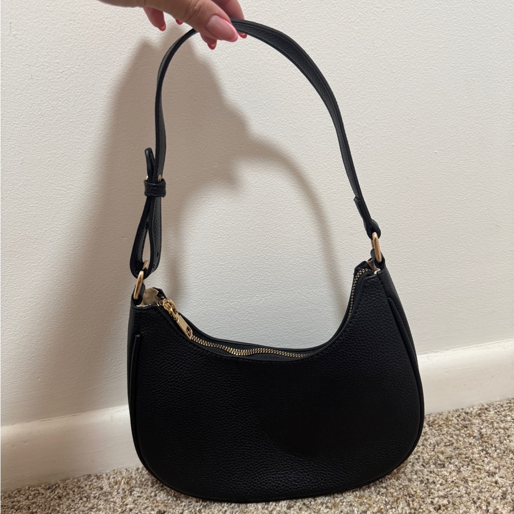 Classic Black Shoulder Bag with Gold Hardware
